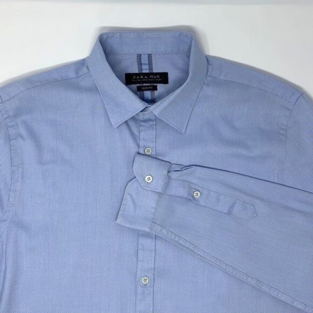 Zara Man Slim Fit Blue Men's Long Sleeve Shirt Size Medium